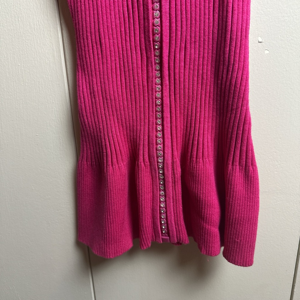 Y2K Pink Sleeveless Tank Top w Rhinestone Zipper Sweater Material - Picture 5 of 8